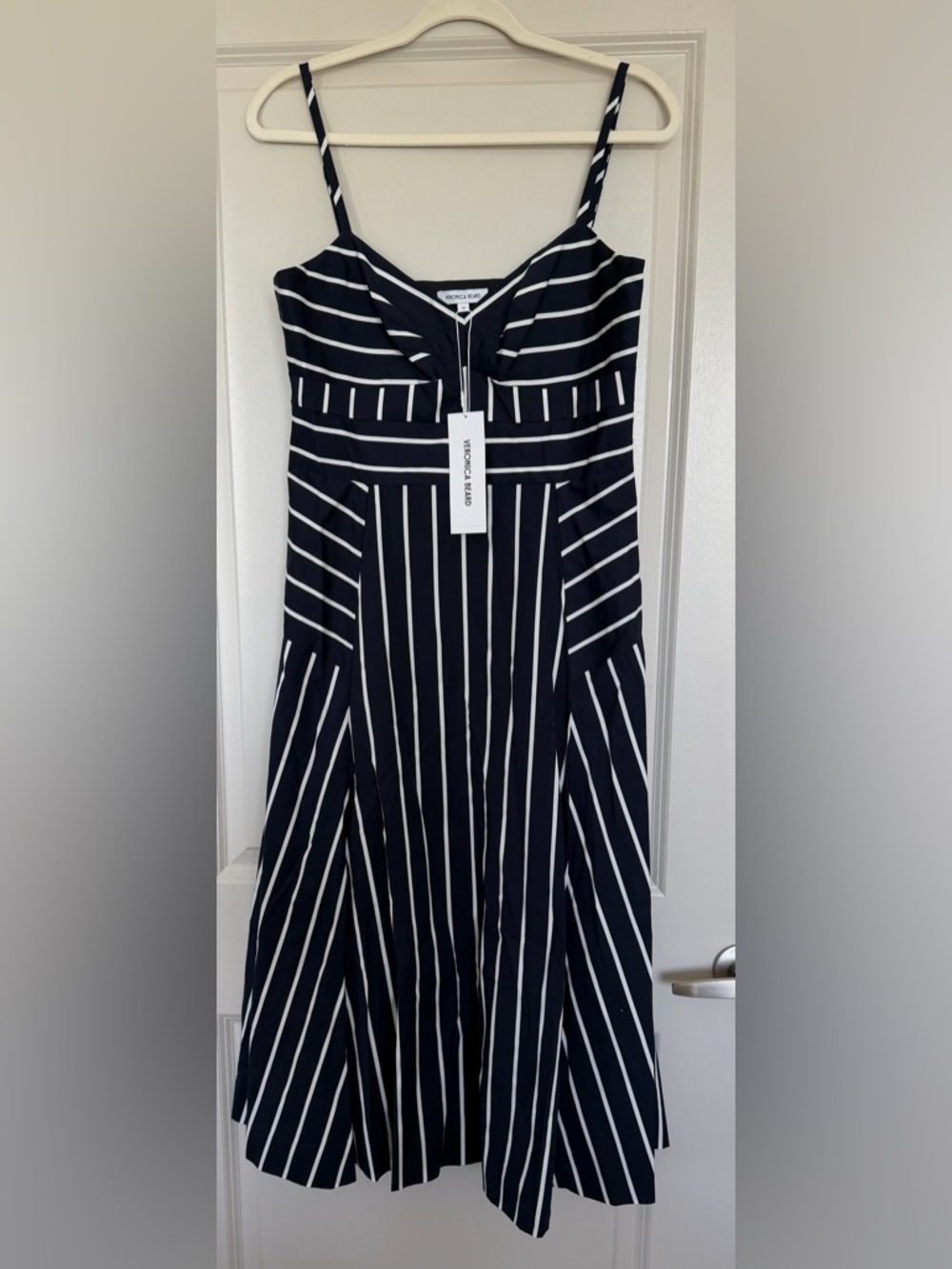 NWT! Veronica Beard Blige Stripe A-Line Midi Dress Navy/White Size 10 - Picture 4 of 8